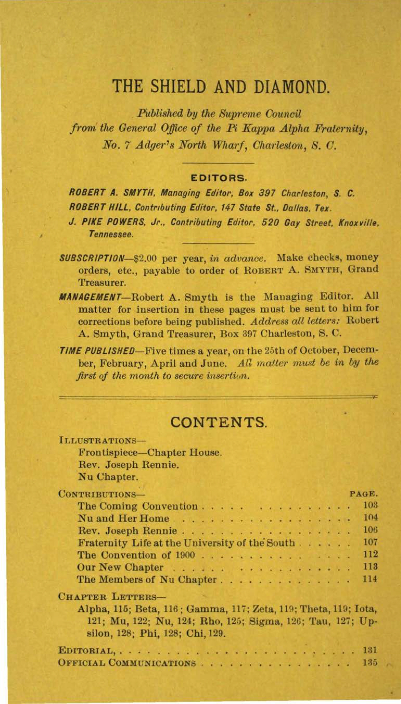 The Shield And Diamond, Vol. 9, No. 4, Table Of Contents